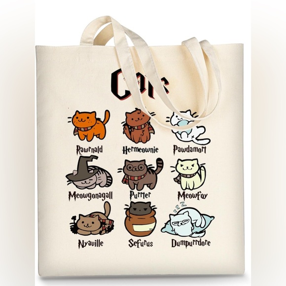 Handbags - NIP Potter Cats Funny Cotton and Canvas Reusable Tote Bag